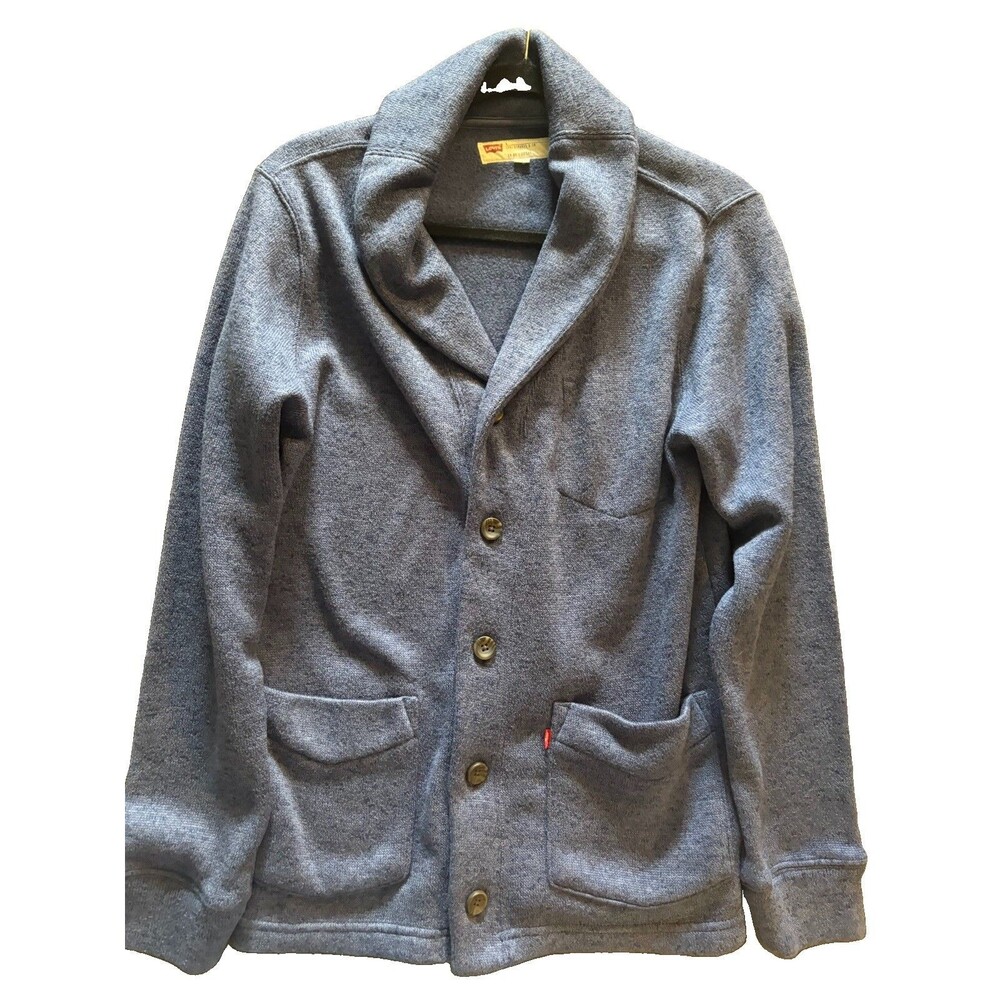 Levi's Shawl Collar Cardigan Size Small Button Front Pocket Fleece Knit Sweater